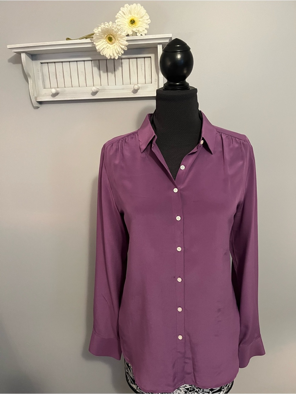 Ann Taylor Silk Purple Long-Sleeve Button-Down Shirt EUC